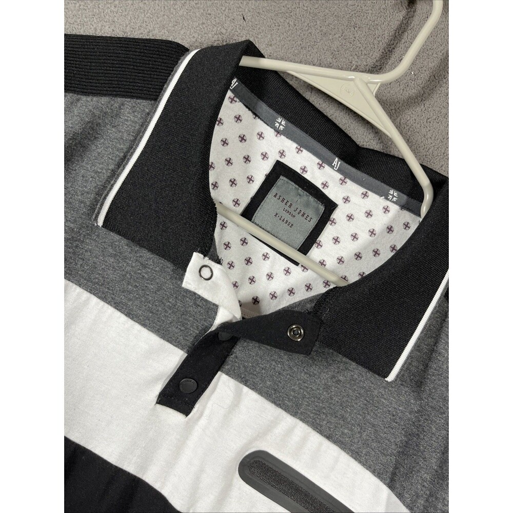 Asher Jones Men's Shirt XL Golf Polo Grey Black Colorblock Classic Fit Snap